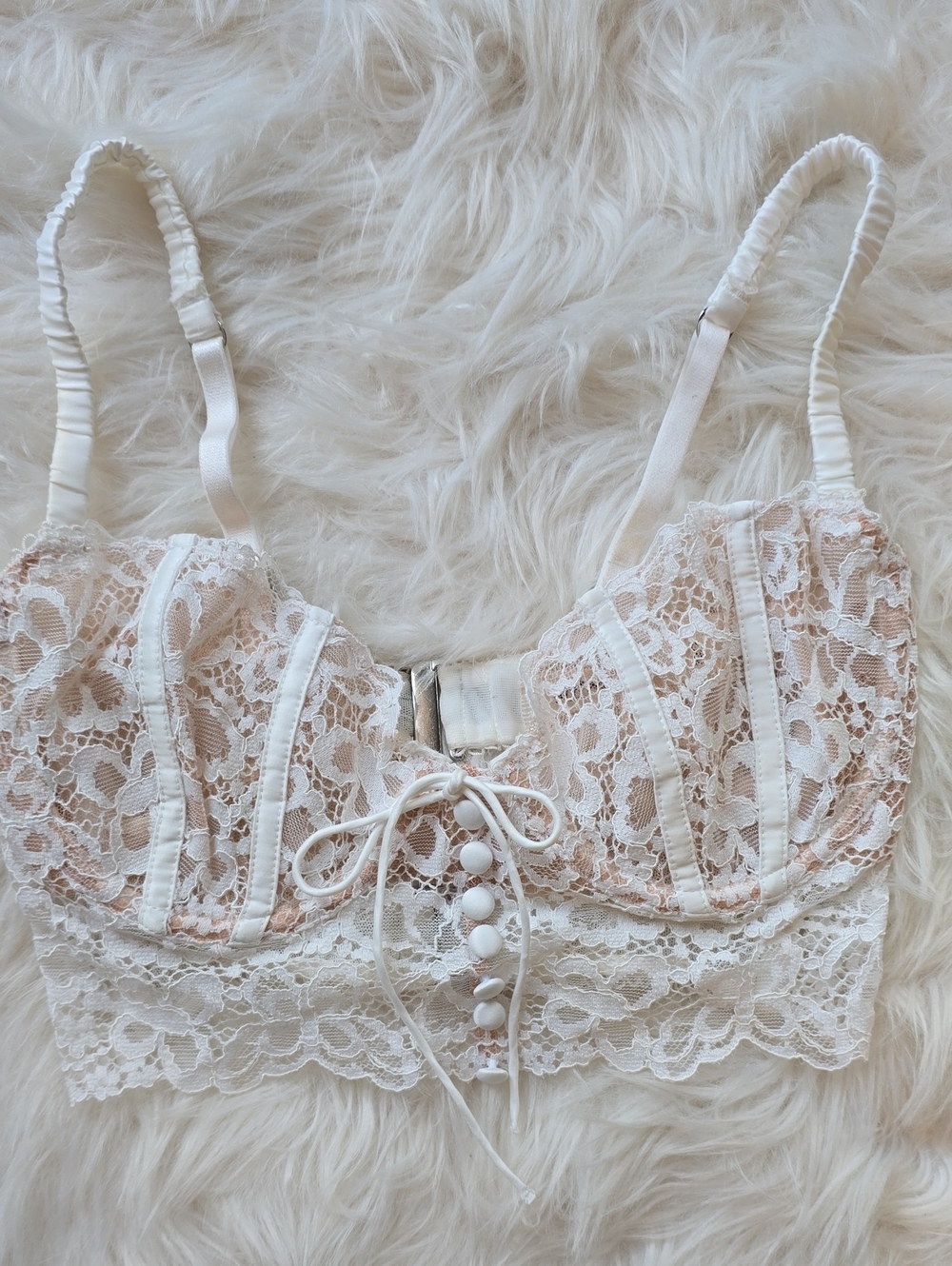 For Love & Lemons Ivory Lace Longline Underwire Bra SIZE 32C
